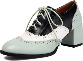 Mixed Colors Vintage Oxfords Lace Up Classic Sewing Brogue for Women Block Low Heel Round Toe Mary Jane