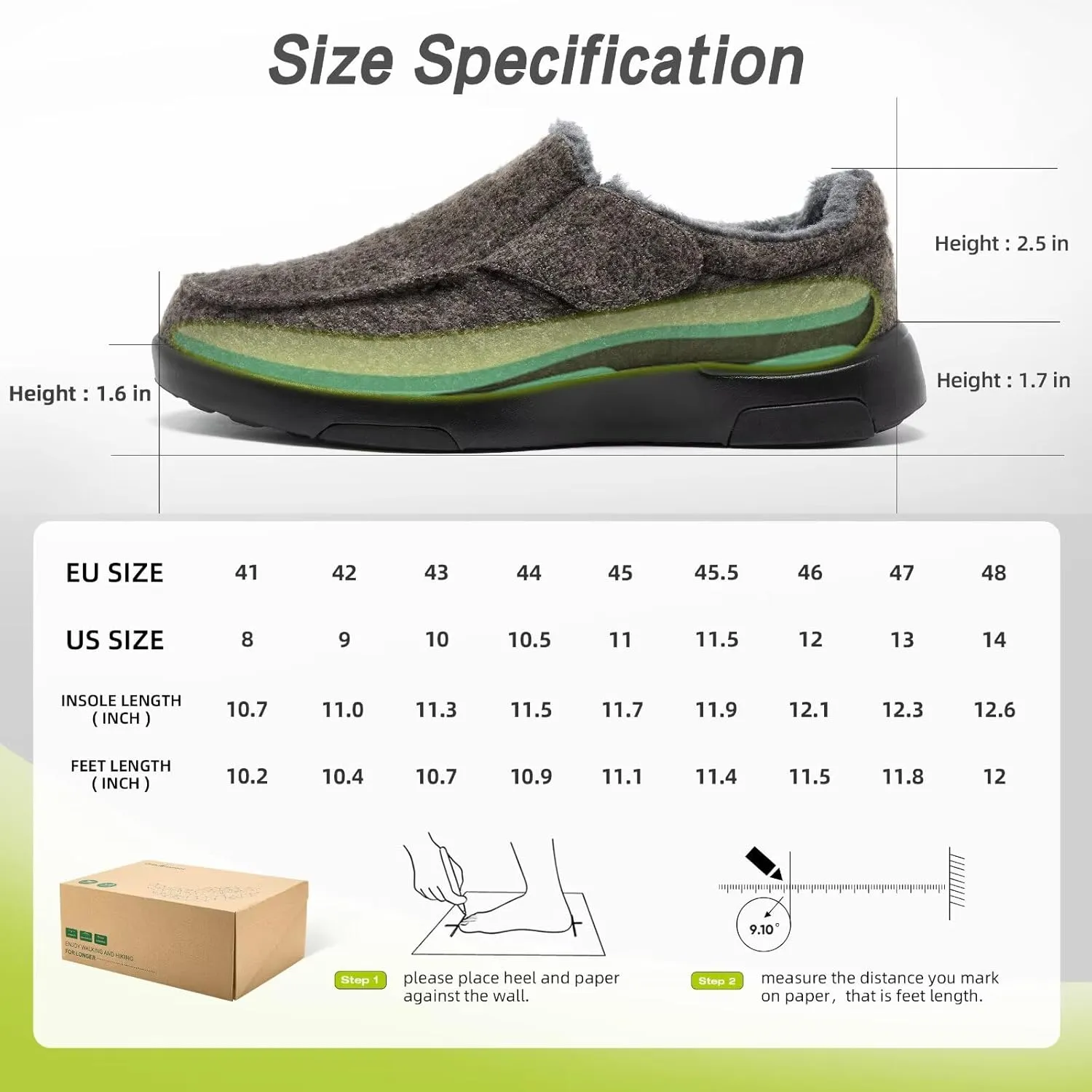 OrthoComfoot Men's Orthopedic Slippers Walking Shoes with Arch Support: Slip On Loafers for Plantar Fasciitis, Casual Flat Feet Hook and Loop Mule Clogs for Foot and Heel Pain Relief