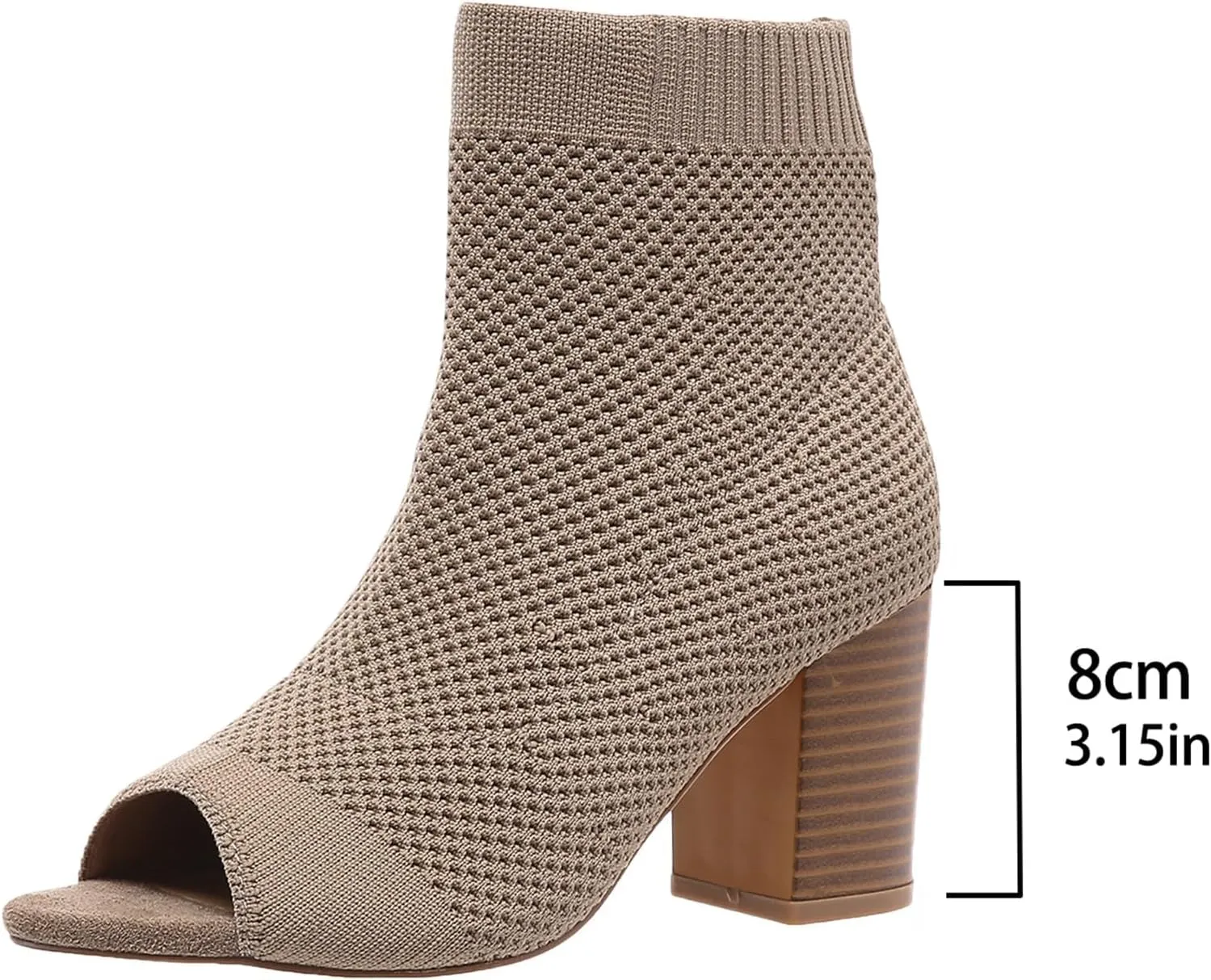 Peep Toe Booties for Women Knit Open Toe Chunky Block Heels Breathable Sock Boots Summer Casual Slip On Dress Sock Booties