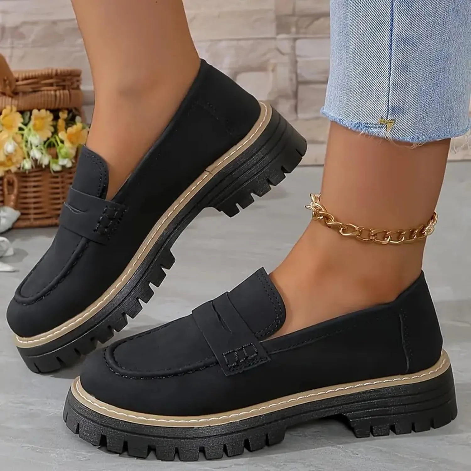 Platform Loafers for Women 2025,Women Platform Loafer,Business Casual Shoes Women,Work Shoes Women Business Casual,Suede Penny Loafers Lug Sole Slip-Ons Shoes Women Penny Loafers
