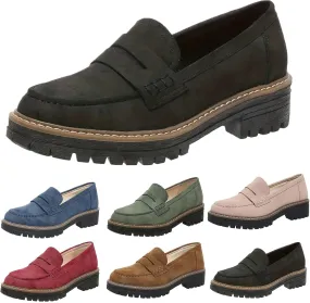 Platform Loafers for Women 2025,Women Platform Loafer,Business Casual Shoes Women,Work Shoes Women Business Casual,Suede Penny Loafers Lug Sole Slip-Ons Shoes Women Penny Loafers