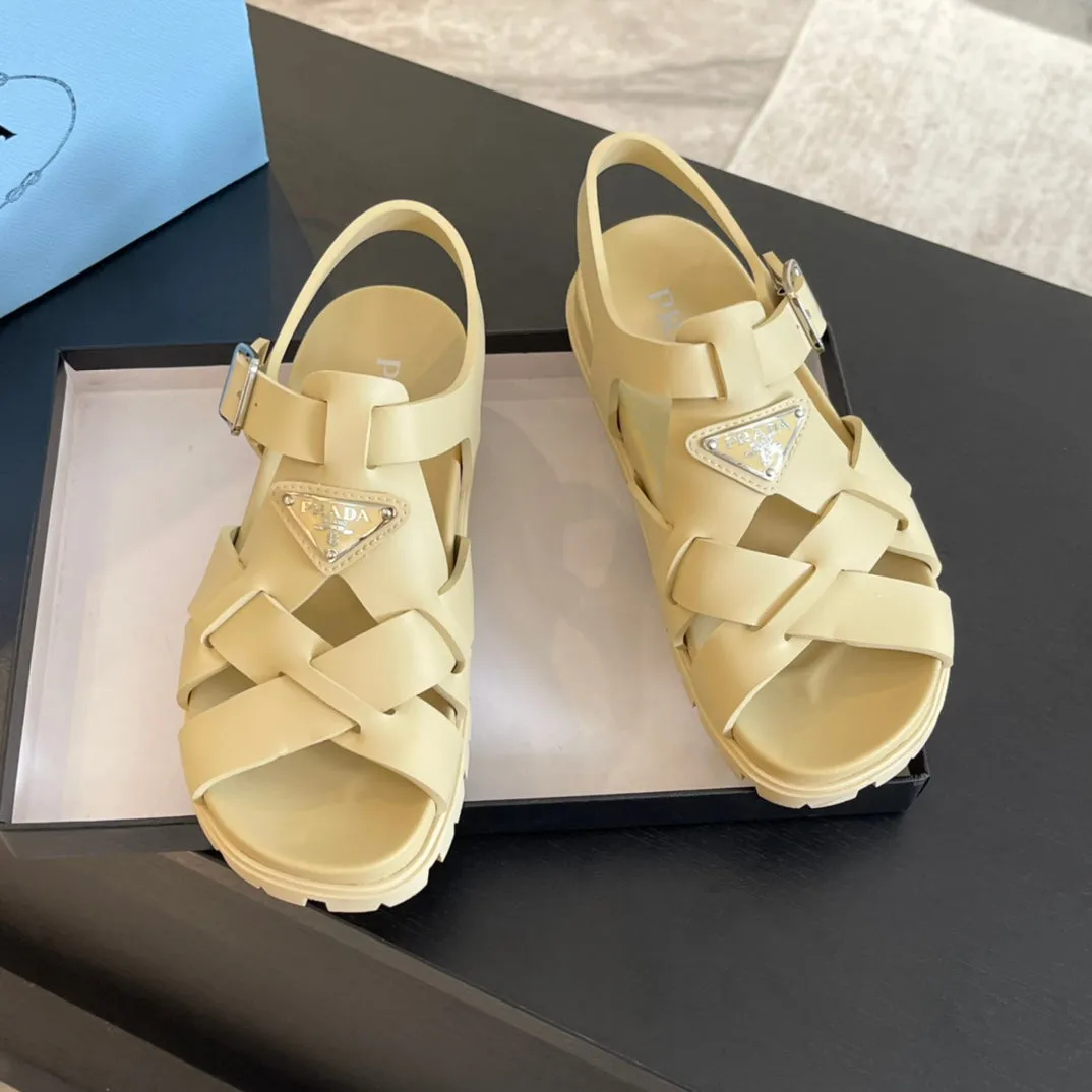 PRA CRISSCROSS RUBBER SANDALS CREAM CALFSKIN