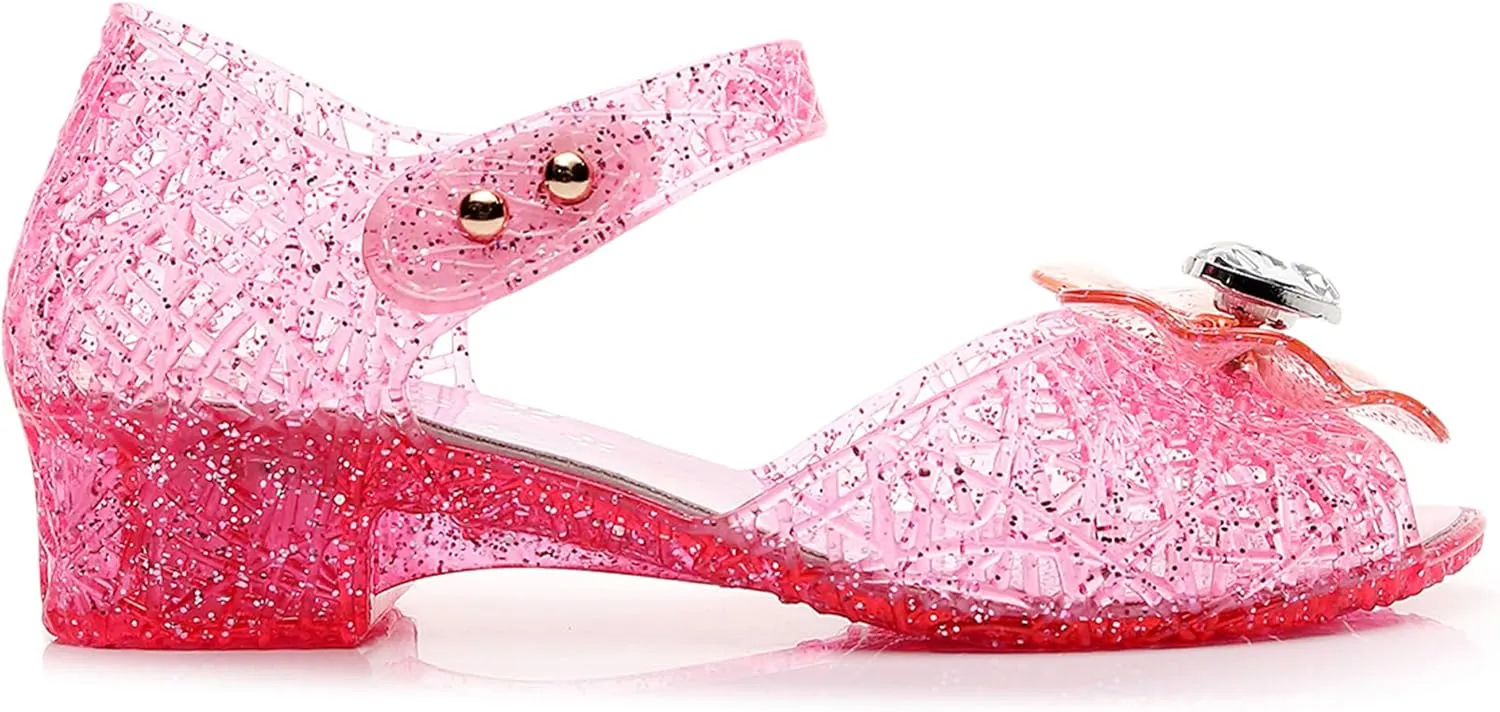 Princess Sandals for Toddler Costumes Jelly Shoes Girls Dress Flats Mary Jane Cosplay Birthday Party Frozen Inspired Elsa Dance Summer Beach Size 9 Snow Queen Glitter Soft