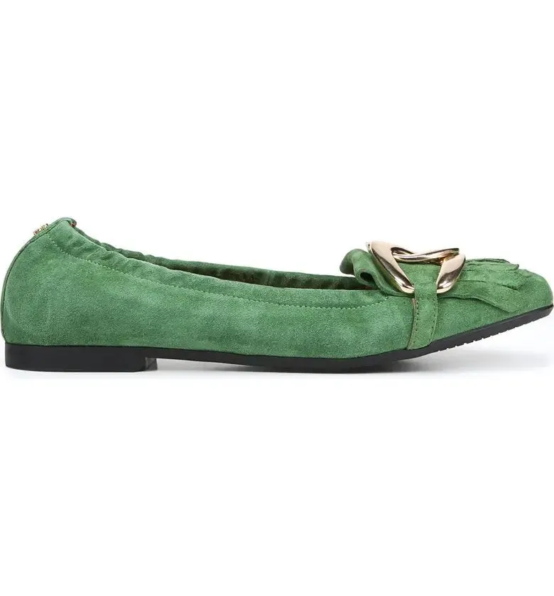 Sam Edelman Mimi Thyme Green Slip On Squared Toe Golden Accent Ballet Flats