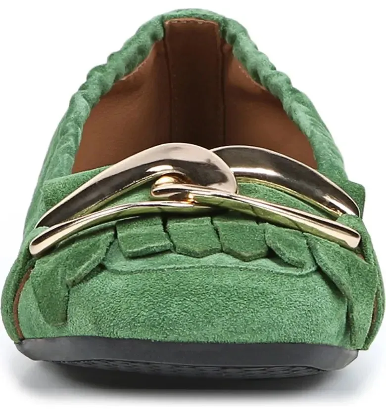 Sam Edelman Mimi Thyme Green Slip On Squared Toe Golden Accent Ballet Flats