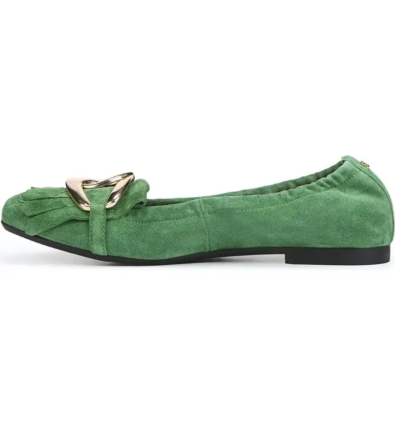 Sam Edelman Mimi Thyme Green Slip On Squared Toe Golden Accent Ballet Flats