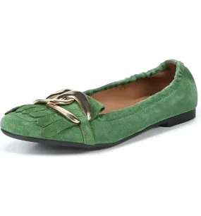 Sam Edelman Mimi Thyme Green Slip On Squared Toe Golden Accent Ballet Flats