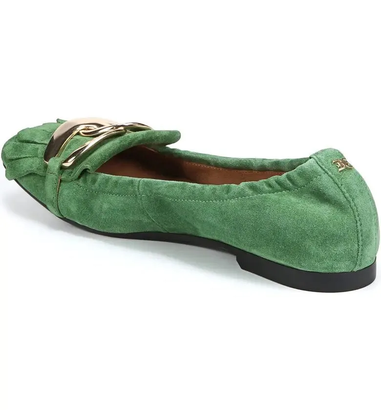 Sam Edelman Mimi Thyme Green Slip On Squared Toe Golden Accent Ballet Flats