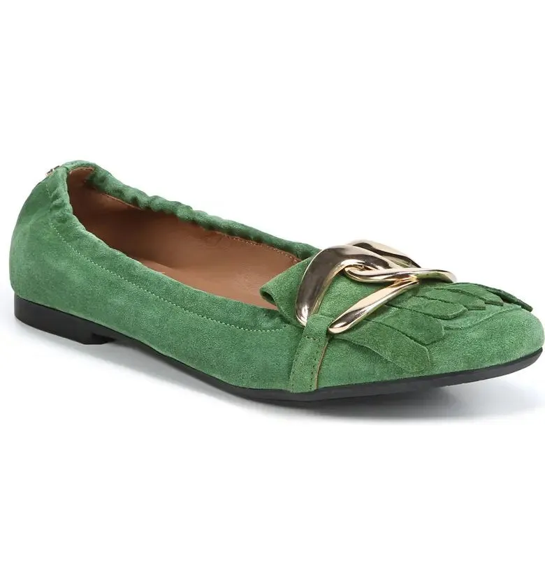 Sam Edelman Mimi Thyme Green Slip On Squared Toe Golden Accent Ballet Flats