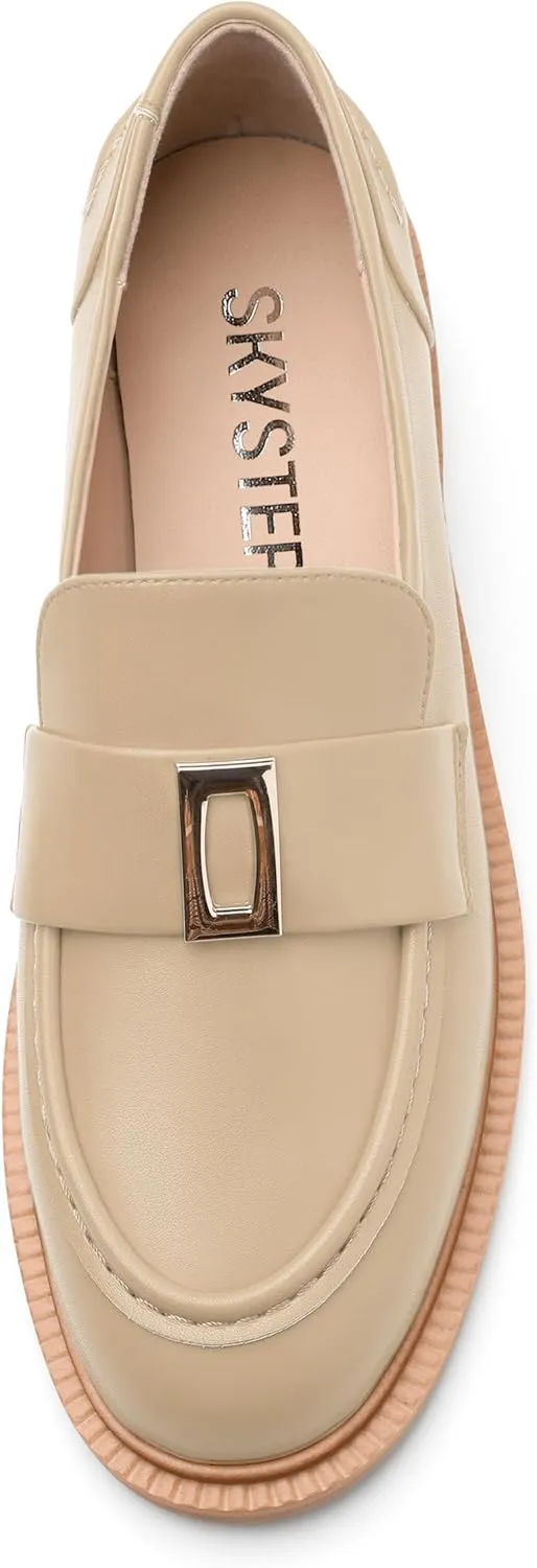 SKYSTERRY Loafers for Women Penny Loafers with Round Toe Low Chunky Block Heels Comfortable Women Loafers Shoes for Work Party Dating Shopping