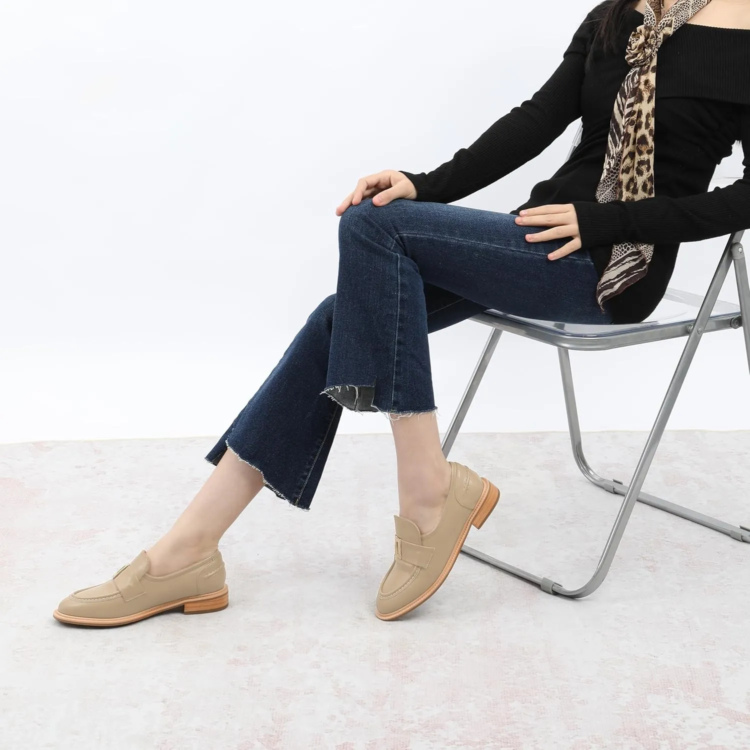 SKYSTERRY Loafers for Women Penny Loafers with Round Toe Low Chunky Block Heels Comfortable Women Loafers Shoes for Work Party Dating Shopping