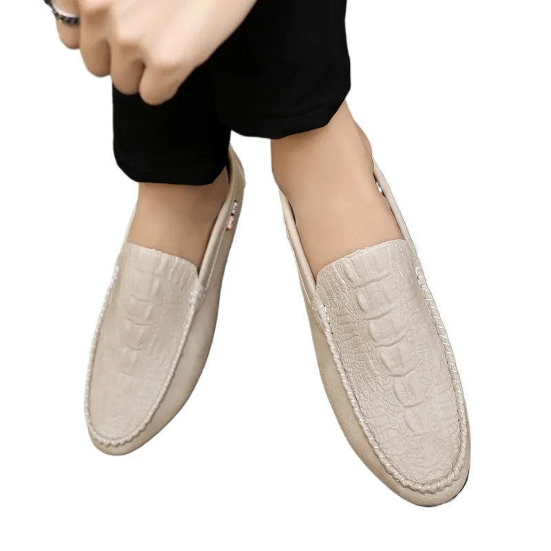 Soft leather loafer beanie shoes wedding groom men's work soft-soled formal shoes casual low-top light one pedal