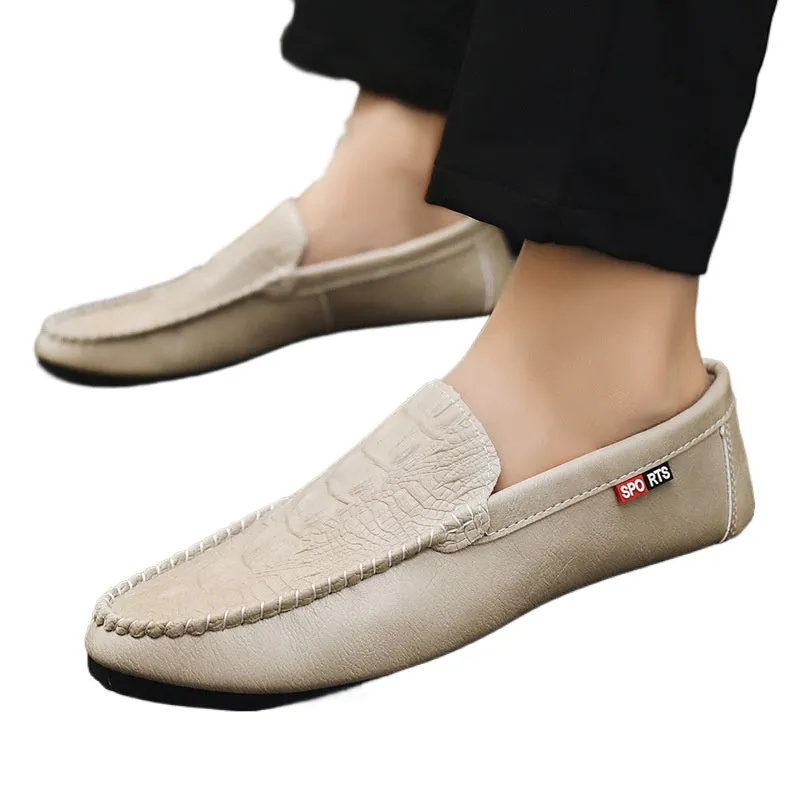Soft leather loafer beanie shoes wedding groom men's work soft-soled formal shoes casual low-top light one pedal