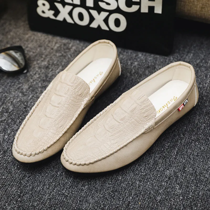 Soft leather loafer beanie shoes wedding groom men's work soft-soled formal shoes casual low-top light one pedal