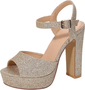 Spring And Summer New Gold European And Fashion Large Fish Mouth Thick Heel High Heel Sandals Womens Hiking Shoes