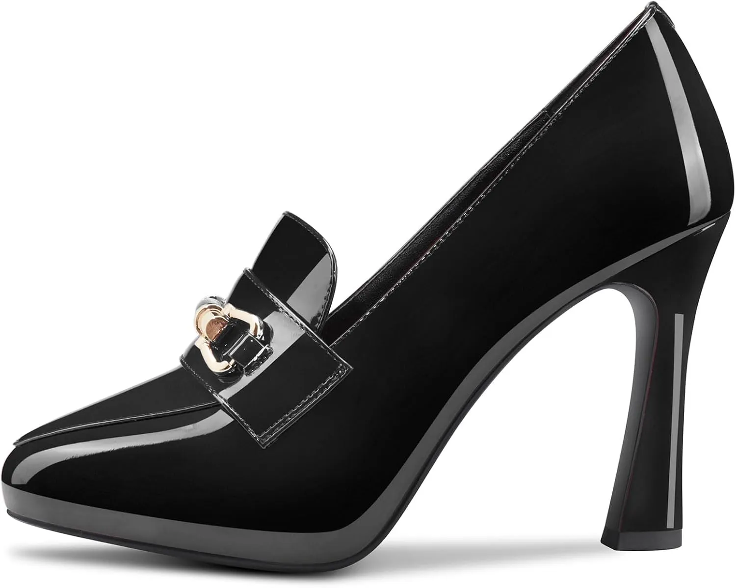 TNYNFBEB Womens Chunky Block High Heel Close Pointed Toe Pumps Slip-on Metal Chain Prom Basic Classic 3.9 Inches Heels