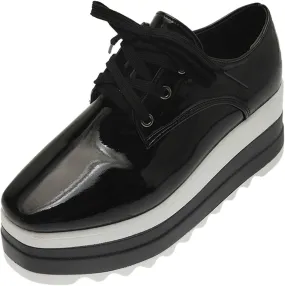 Toe Fashion Color Leather Shoes Women's Bright Solid Strap Casual Platform Women's Sneakers Sneakers with Support for Women (Black, 9.5-10)