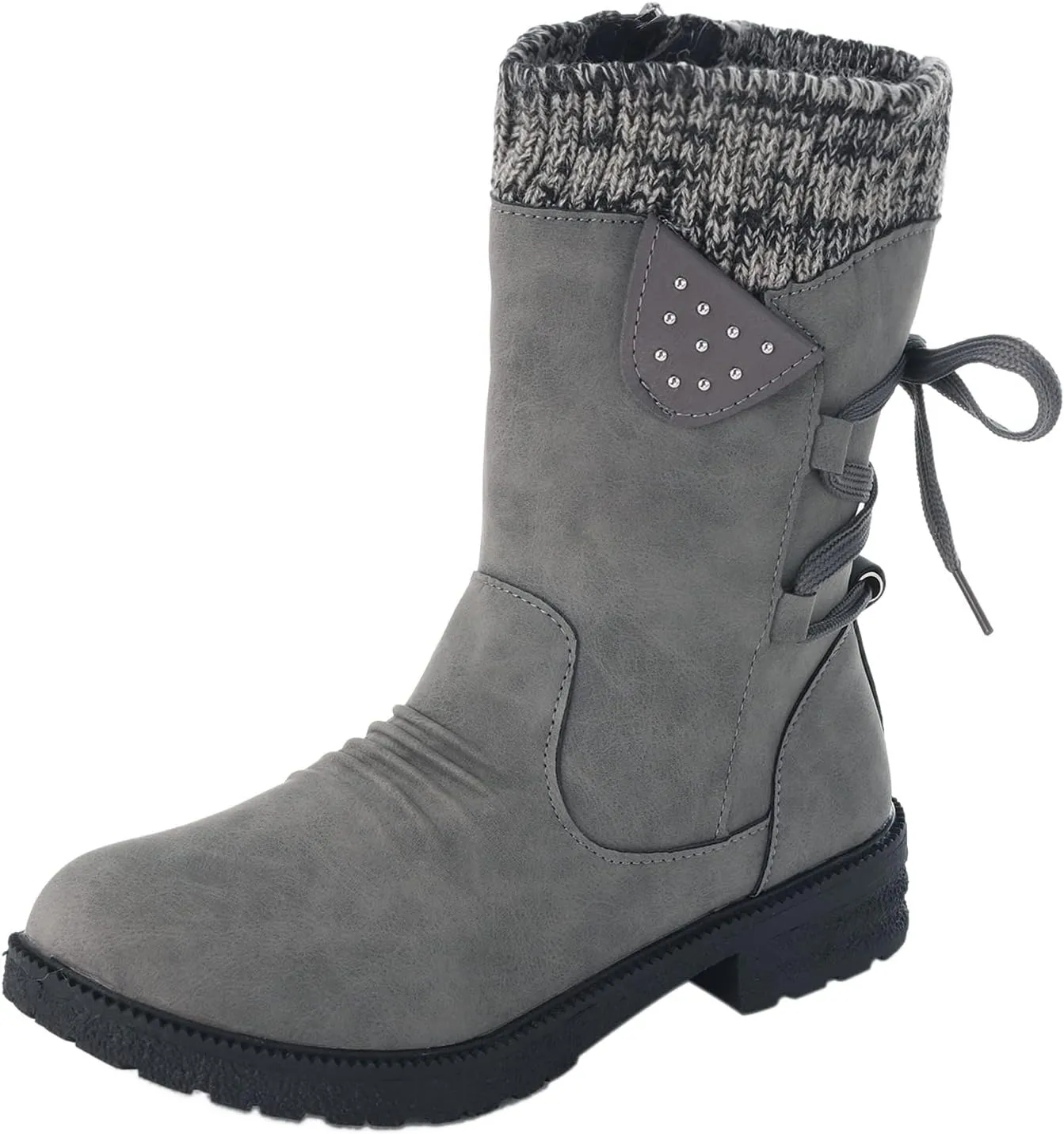 Women Fashion Casual Vintage Retro Mid-Calf Boots Lace Up Thick Heels Shoes Ladies Insulated Snow Boots