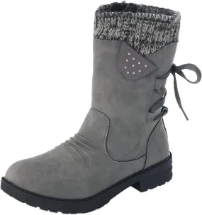 Women Fashion Casual Vintage Retro Mid-Calf Boots Lace Up Thick Heels Shoes Ladies Insulated Snow Boots