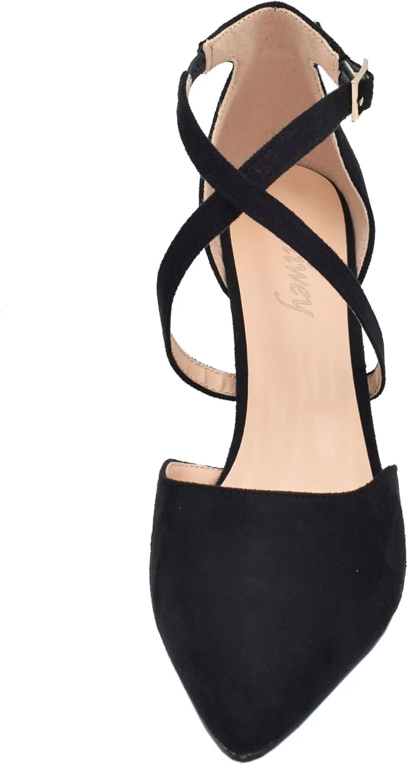 Women's Classic Cross Strap Pointed Toe Low Heel Pumps Dress Party Office Shoes