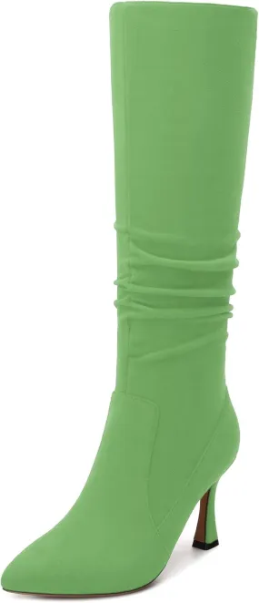 Women's Knee-High Boots, Pointed Toe Stiletto Heel Knee High Boots, Fashion Side Zipper Solid Suede Knee High Boot for Women