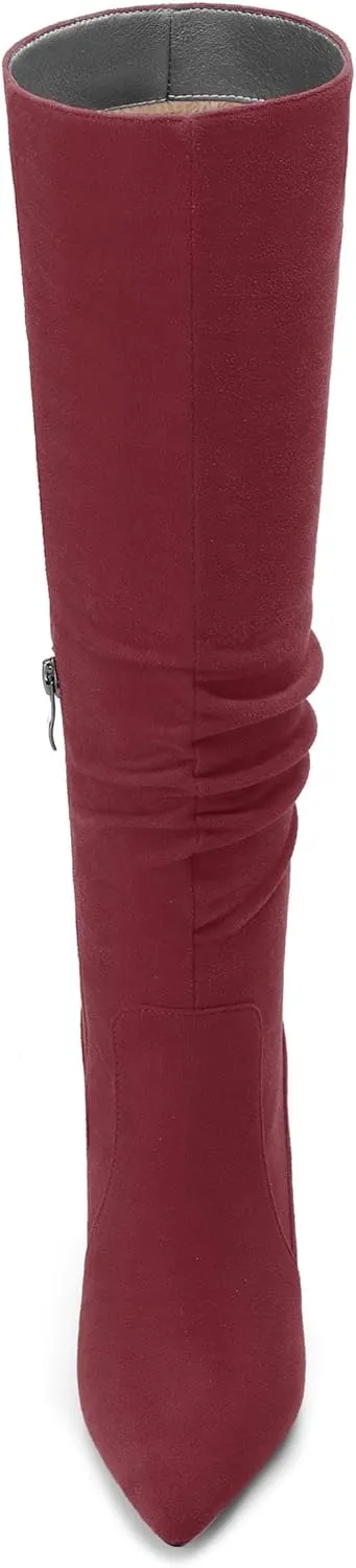 Women's Knee-High Boots, Pointed Toe Stiletto Heel Knee High Boots, Fashion Side Zipper Solid Suede Knee High Boot for Women