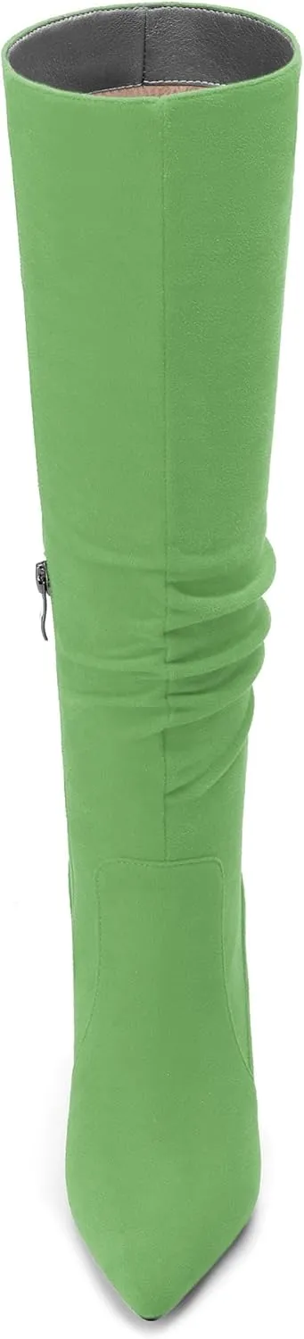 Women's Knee-High Boots, Pointed Toe Stiletto Heel Knee High Boots, Fashion Side Zipper Solid Suede Knee High Boot for Women
