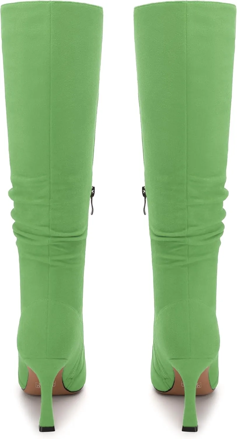 Women's Knee-High Boots, Pointed Toe Stiletto Heel Knee High Boots, Fashion Side Zipper Solid Suede Knee High Boot for Women