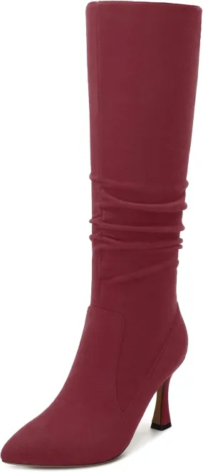 Women's Knee-High Boots, Pointed Toe Stiletto Heel Knee High Boots, Fashion Side Zipper Solid Suede Knee High Boot for Women