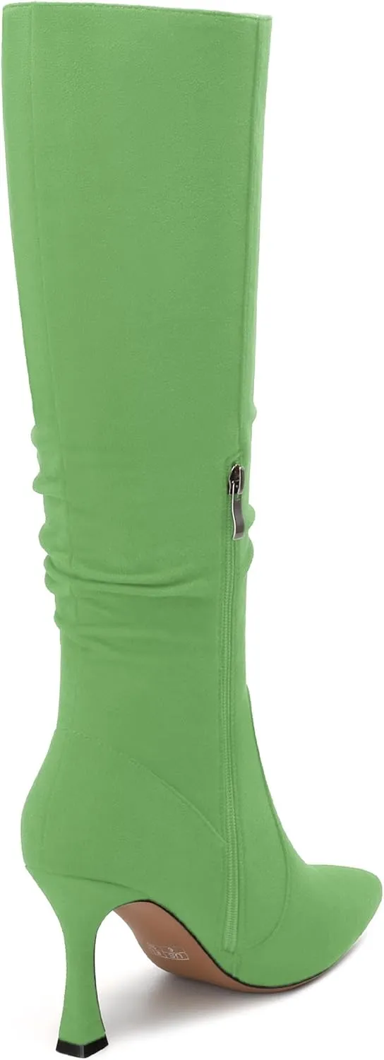 Women's Knee-High Boots, Pointed Toe Stiletto Heel Knee High Boots, Fashion Side Zipper Solid Suede Knee High Boot for Women