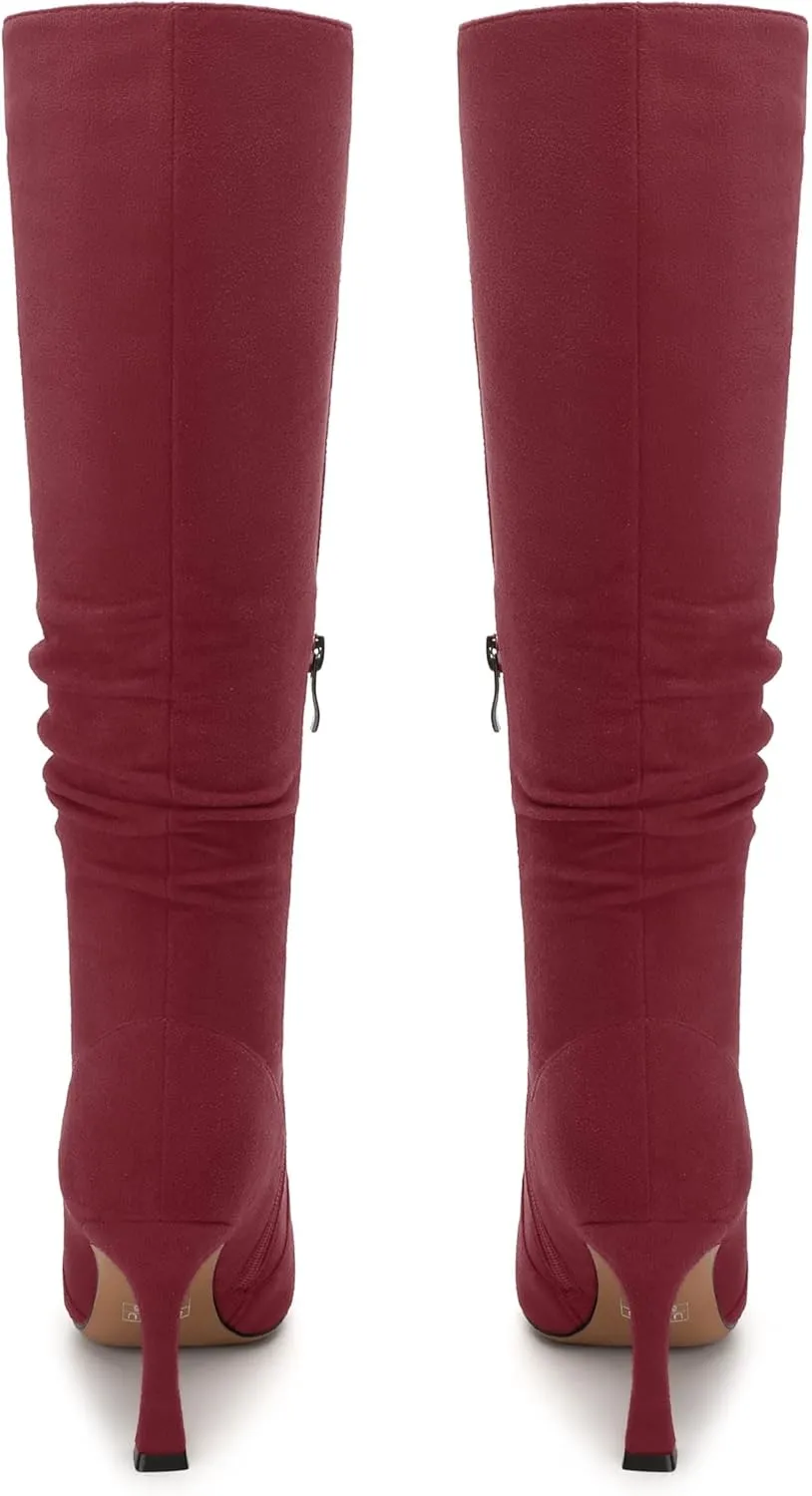 Women's Knee-High Boots, Pointed Toe Stiletto Heel Knee High Boots, Fashion Side Zipper Solid Suede Knee High Boot for Women