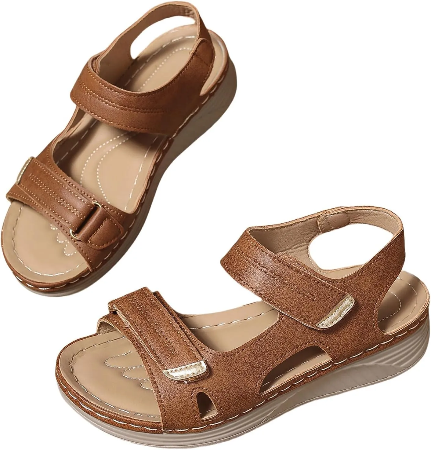 Womens Leather Sandals Wedg Heel Sandals Platform Open Toe Arch Support Shoes with Comfort Foam and Wide Widths Available Lightweight Ankle Strap Shoes