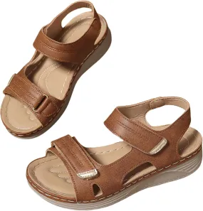 Womens Leather Sandals Wedg Heel Sandals Platform Open Toe Arch Support Shoes with Comfort Foam and Wide Widths Available Lightweight Ankle Strap Shoes