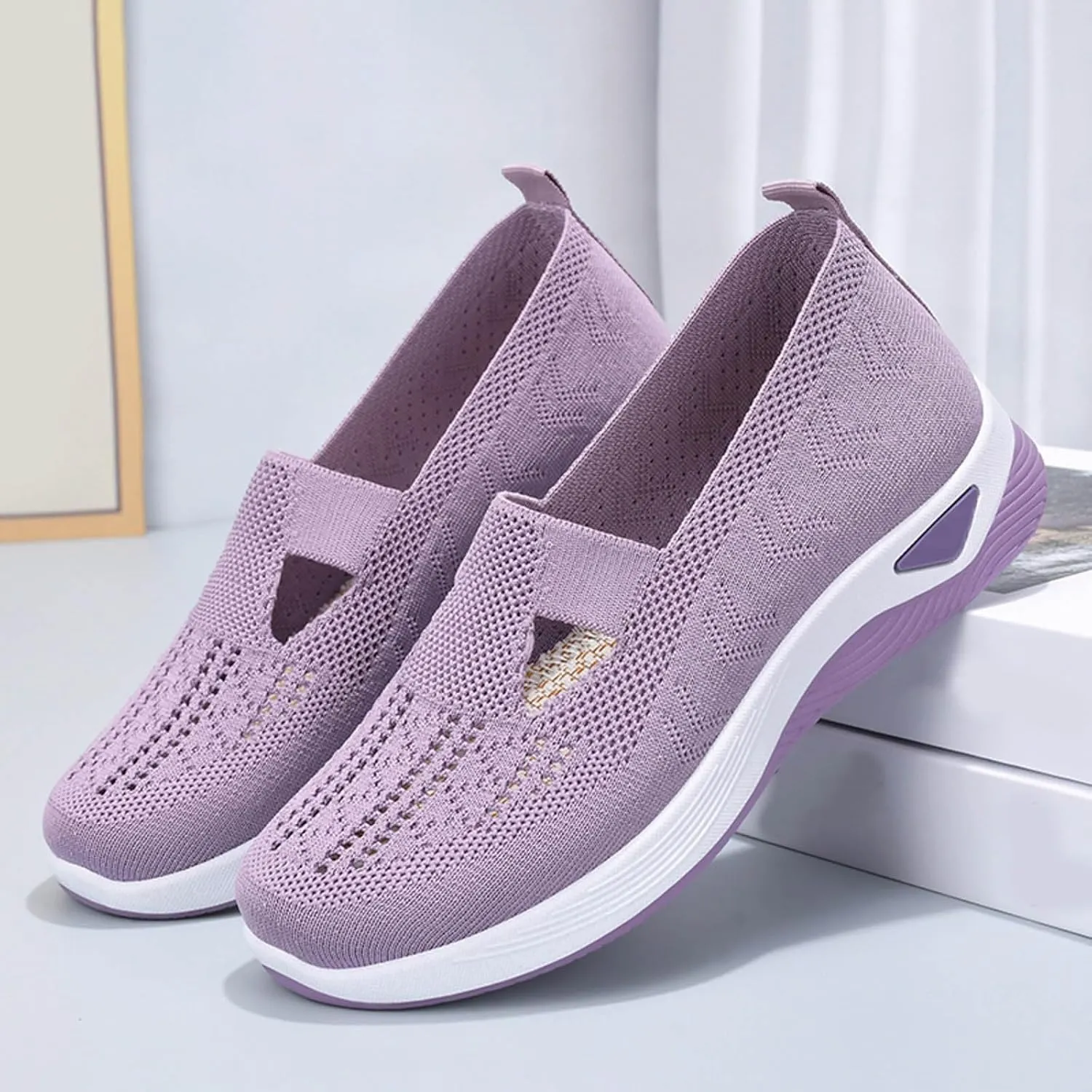 Womens Orthopedic Casual Walking Sneakers Slip On Shoes with Arch Support Comfortable Loafers Plantar Fasciitis Relief Foot Heel Pain Diabetic