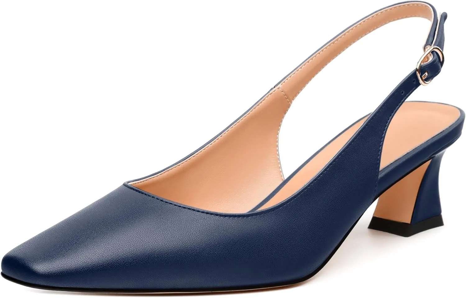 Womens Pumps, Square Toe Small Chunky Heel Slingbacks for Women, Leather Insole Slingback Pumps Buckle Closure 2"