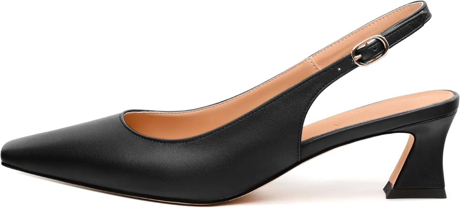 Womens Pumps, Square Toe Small Chunky Heel Slingbacks for Women, Leather Insole Slingback Pumps Buckle Closure 2"