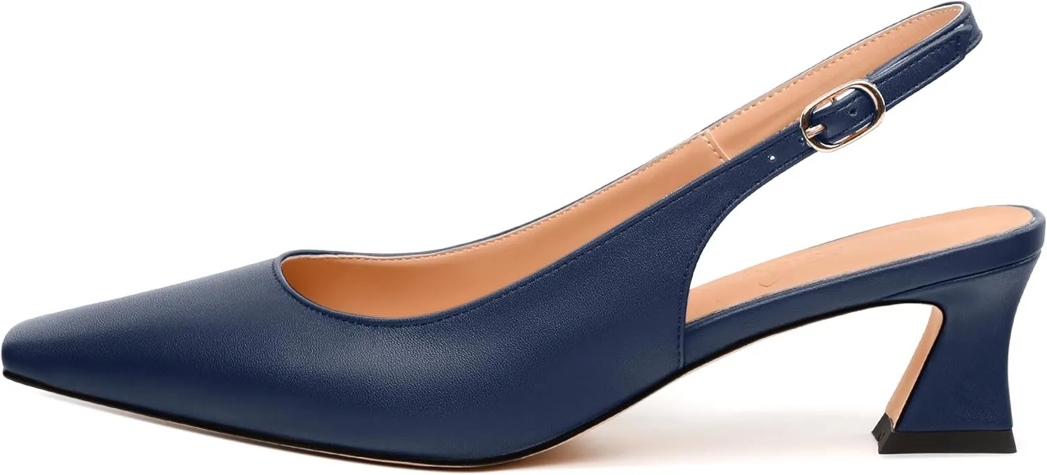 Womens Pumps, Square Toe Small Chunky Heel Slingbacks for Women, Leather Insole Slingback Pumps Buckle Closure 2"