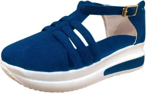Women's Wedge Sandals,Ankle Strap Comfortable Slip-on Women's Wedge Sandals Closed Toe Wedge Heels Dressy Platform Sandals Casual Summer Shoes For Women