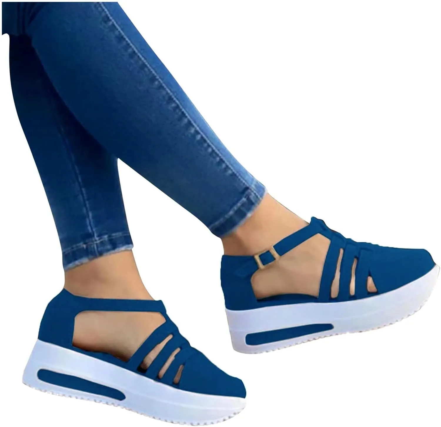 Women's Wedge Sandals,Ankle Strap Comfortable Slip-on Women's Wedge Sandals Closed Toe Wedge Heels Dressy Platform Sandals Casual Summer Shoes For Women