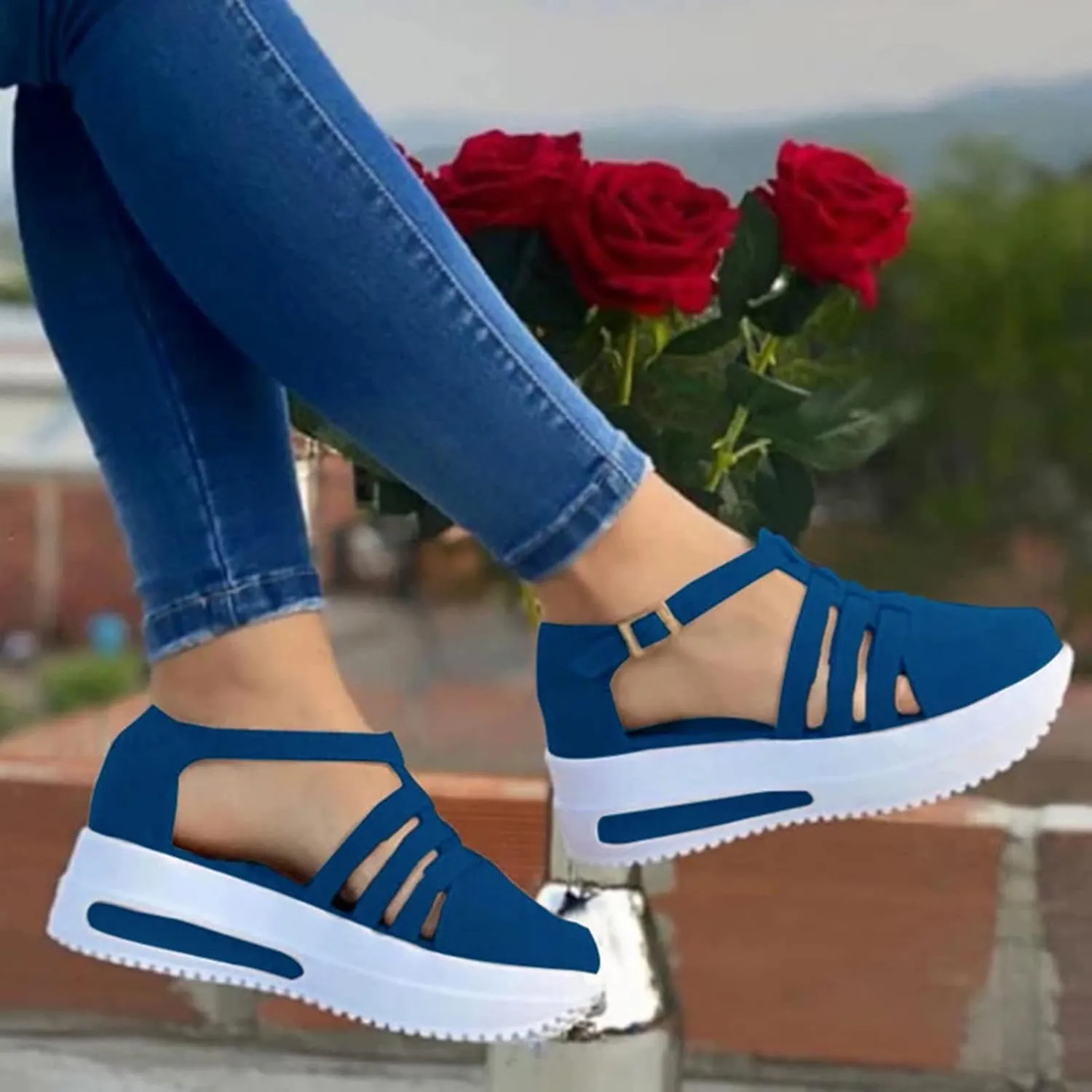 Women's Wedge Sandals,Ankle Strap Comfortable Slip-on Women's Wedge Sandals Closed Toe Wedge Heels Dressy Platform Sandals Casual Summer Shoes For Women