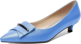 YODEKS Women Low Kitten Heel Pumps Pointed Toe Slip On 1.5 Inch Closed Toe Buckle Bow Comfort Shoes for Wedding Office Evening