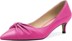 Zamikoo Women's Low Kitten Heel Pumps Slip On Pointed Toe Shoes with Bow-Knot Dress Shoes for Women 2Inches Low Heel