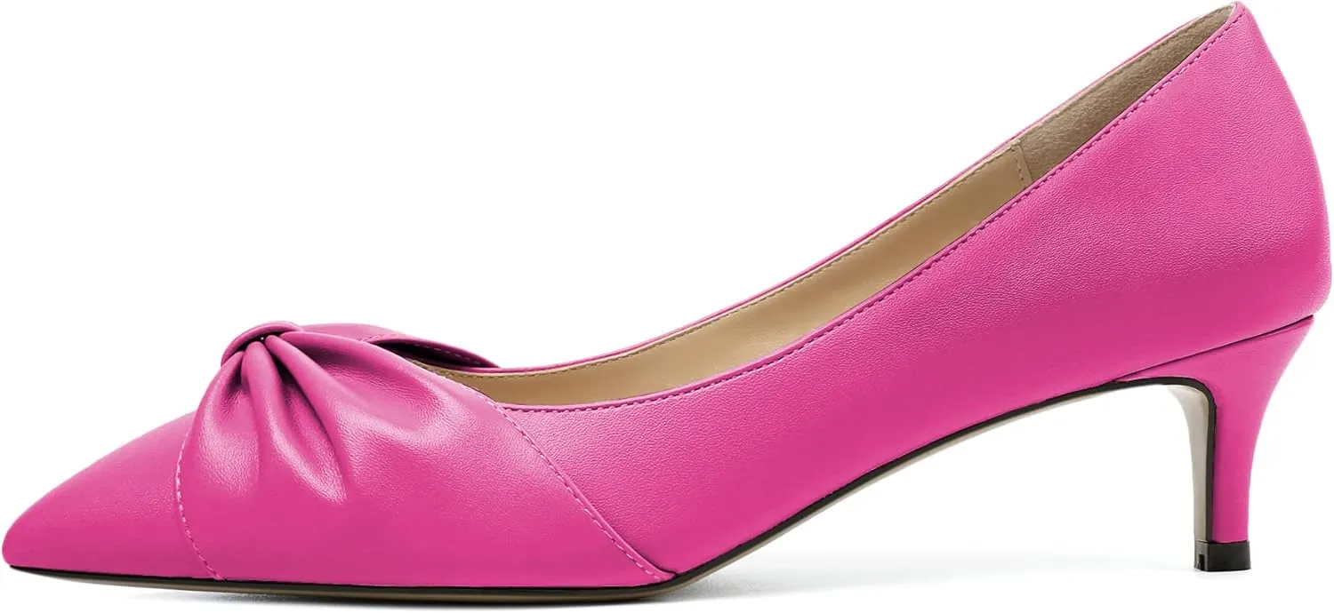 Zamikoo Women's Low Kitten Heel Pumps Slip On Pointed Toe Shoes with Bow-Knot Dress Shoes for Women 2Inches Low Heel