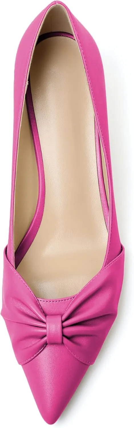 Zamikoo Women's Low Kitten Heel Pumps Slip On Pointed Toe Shoes with Bow-Knot Dress Shoes for Women 2Inches Low Heel