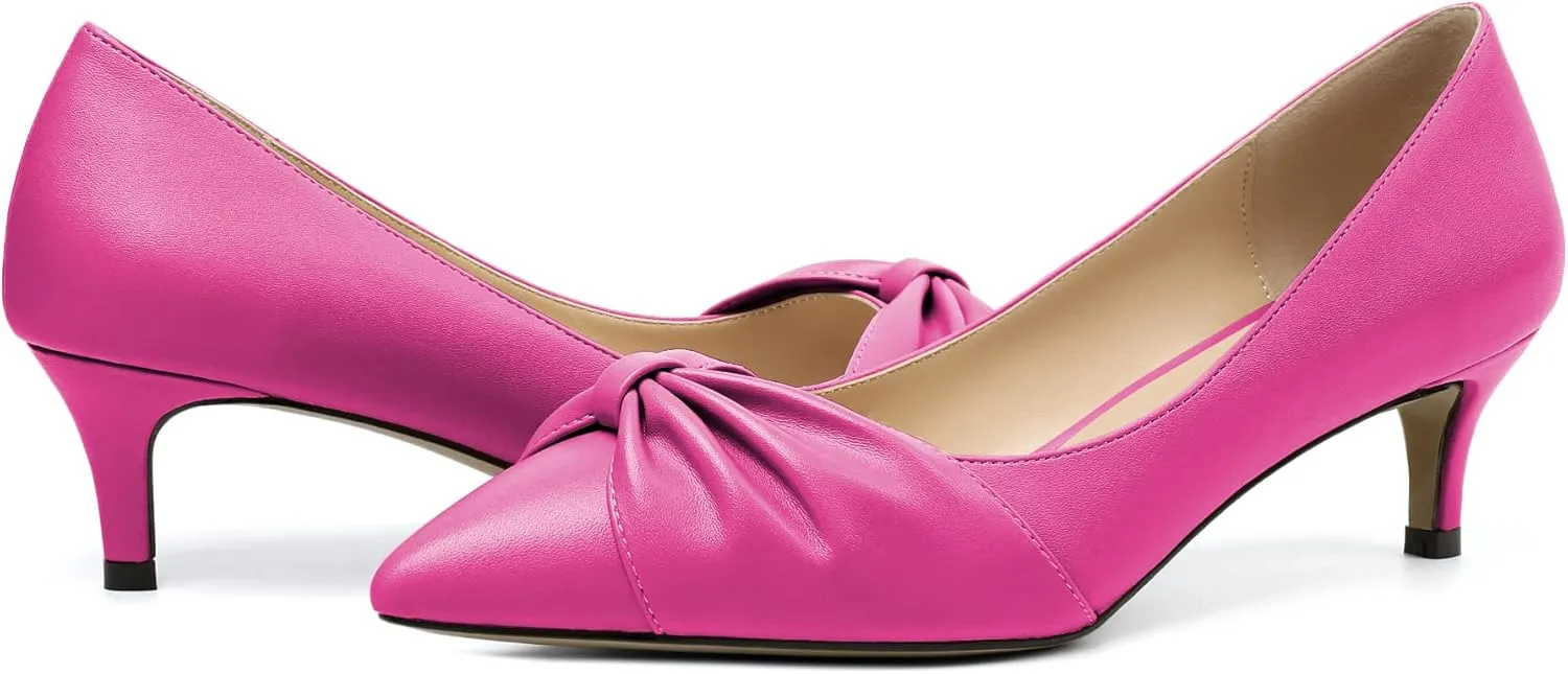 Zamikoo Women's Low Kitten Heel Pumps Slip On Pointed Toe Shoes with Bow-Knot Dress Shoes for Women 2Inches Low Heel